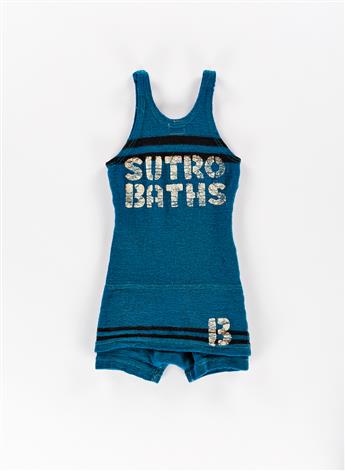 DESIGNERS UNKNOWN. SUTRO BATHS. Group of five original bathing suits. Sizes vary. Two adult-sized and 3 child-sized suits.